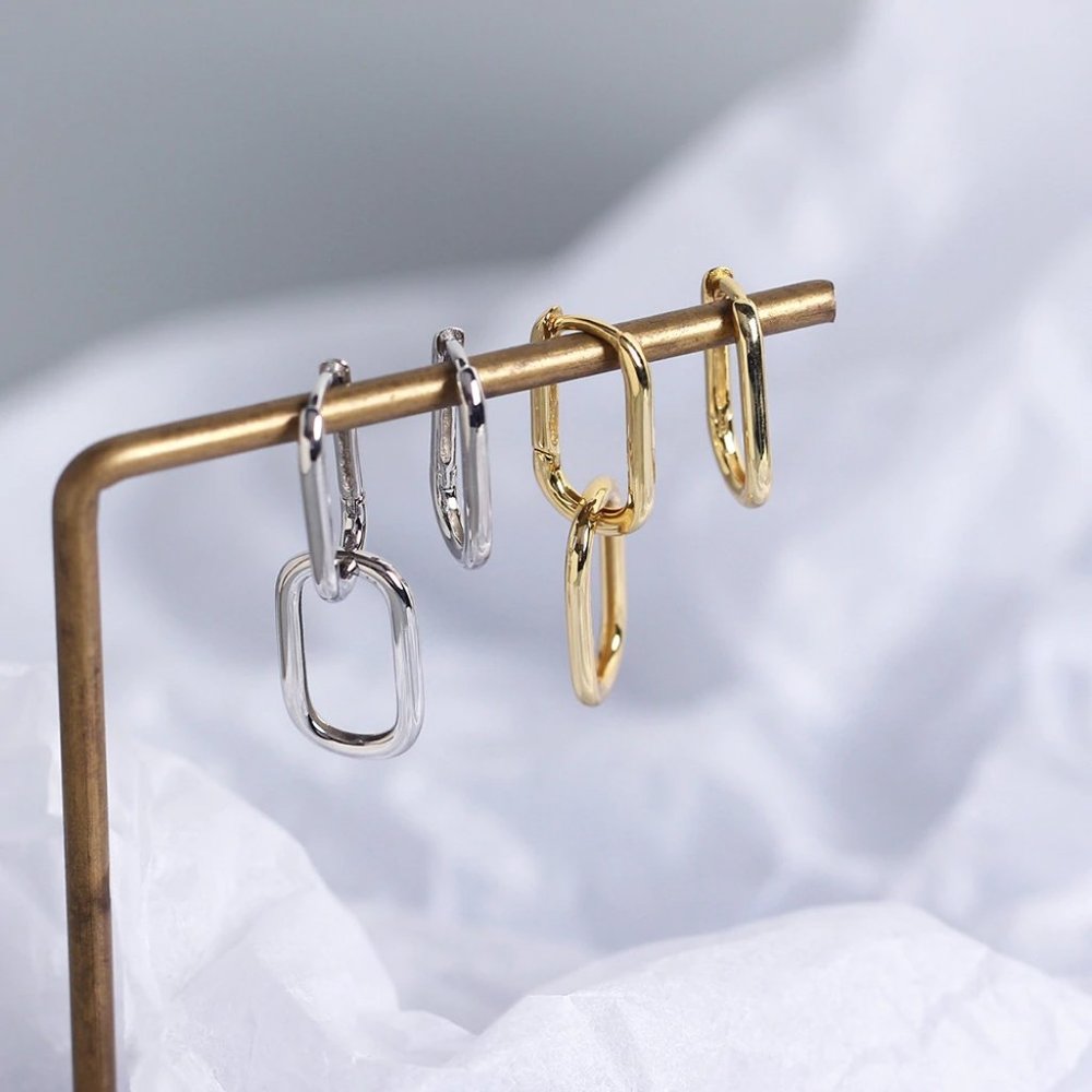 *NEW 925 Sterling Silver Double Oval Hoop Earrings - Picture 3 of 10